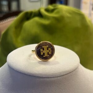 Tory Burch semiprecious logo ring in a purple/brownish color